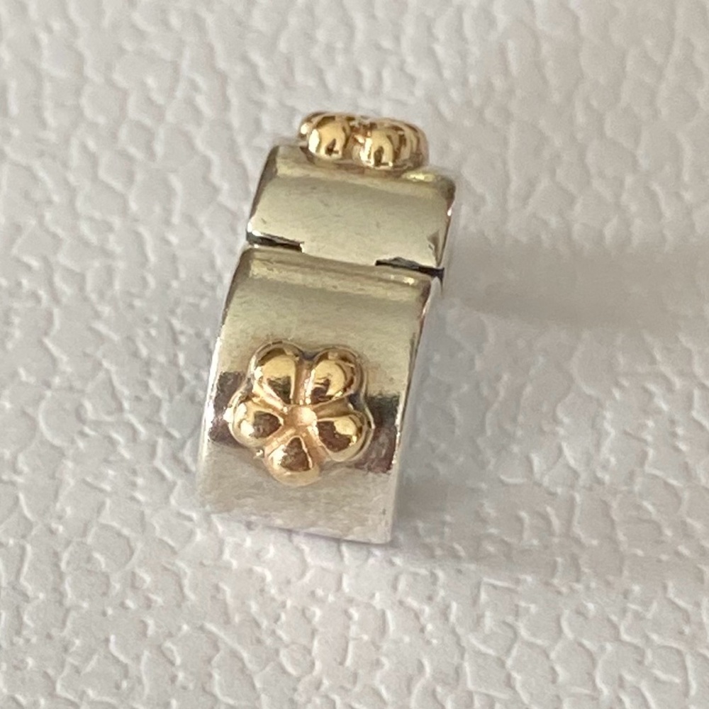 Authentic Pandora Silver & 14k Gold Two Tone Buttercup Flower Clip Charm (One) A
